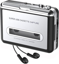 Load image into Gallery viewer, Cassette Player - Compact Tape Player Portable Recorder with Earphone-Convert Audio Music Cassette to MP3 Digital, Compatible with Laptop/PC/MAC- for Entertainment, Travel, Light Sports(Silver)
