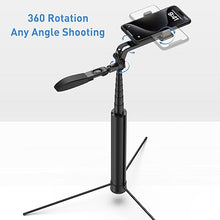 Load image into Gallery viewer, 72-inch Metal Tripod and Selfie Stick for Cell Phone and Camera, Portable Travel Tripod Stand, Rechargeable Remote, 360° Rotation, Compatible with iPhone &amp; Android and Camera, Black

