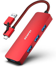 Load image into Gallery viewer, BENFEI USB 3.0 Hub, USB-C HUB, 2-in-1 USB Type-A/Type-C Hub with 4 USB 3.0 Ports [Aluminum Shell, Nylon Braided] Compatible with iPhone 15 Pro/Max, MacBook Pro/Air 2023, iPad Pro, iMac, S23, XPS 17
