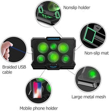 Load image into Gallery viewer, Laptop Cooling Pad, Laptop Cooler with 6 Quiet Led Fans for 15.6-17 Inch Laptop Cooling Fan Stand, Portable Ultra Slim USB Powered Gaming Laptop Cooling Pad, Switch Control Fan Speed Function (Green)
