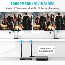 Load image into Gallery viewer, TIMBOOTECH Wireless HDMI Transmitter and Receiver 820FT, Up to 8 Receivers, KVM, IR Remote, HDMI Loop Out, 5.8G HDMI Wireless Extender Live Streaming 1080P Video &amp; Audio to TV/Projector/Monitor
