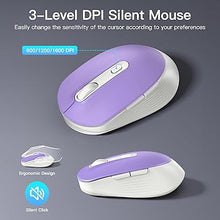 Load image into Gallery viewer, Wireless Keyboard and Mouse Combo, Soueto 2.4G Full-Sized Computer Keyboard with Phone Tablet Holder, 22 Multimedia Shortcuts, Numeric Keypad, 6 Button Silent Mouse for Windows, Mac (Purple-White)
