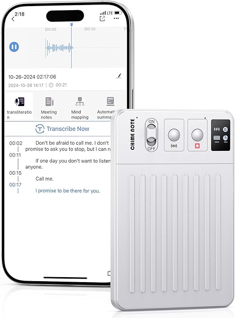 AI Voice Recorder, Digital Voice Recorder App Control, Transcribe & Summarize & Translation Empowered by ChatGPT, Wireless Charging, 107 Languages, 64GB Memory (White)