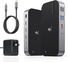 Load image into Gallery viewer, Laptop Docking Station,16 in 1 Docking Station USB C Dock Triple Monitor,USB C Docking Station with 3 HDMI,PD 100W, USB 3.1/3.0/2.0,RJ 45 Ethernet,SD/TF,Audio for Dell/Lenovo?Including Charging?
