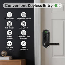 Load image into Gallery viewer, Keyless-Entry Fingerprint Digital Smart Lock: Wi-Fi Electronic Door Lock with Code Passcode, Electric Door Knob, Biometric Door Handle (Silver, WiFi Version)
