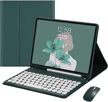 Load image into Gallery viewer, HENGHUI Keyboard Mouse for Galaxy Tab S9 FE 10.9 inch/Tab S9 11&quot; / Tab S8 11&quot; / Tab S7 11&quot; Keyboard Case with Mouse Cute Round Key Color Keyboard Wireless Detachable BT Keyboard Cover (DarkGreen)
