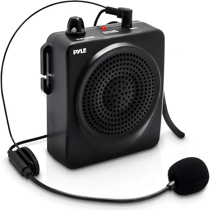 PYLE-PRO Portable PA Speaker Voice Amplifier - Built-in Rechargeable Battery w/ Headset Microphone Hands-free Waist-Band Strap & Aux 3.5mm Jack for External Audio Stream Devices - Pyle PWMA50B , Black