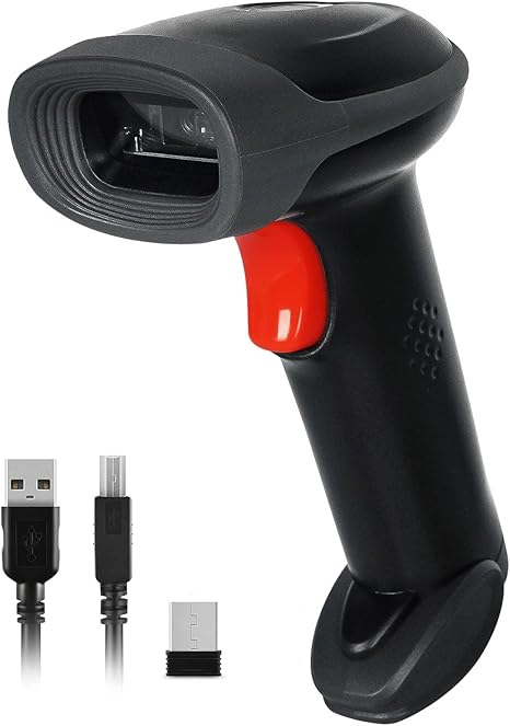 Barcode Scanner Wireless, 1D 2D QR Code Scanner Handheld Versatile 2-in-1 2.4Ghz Wireless & USB Wired Book Scanner for Personal Library, Warehouse Inventory, Clothing Shops and More