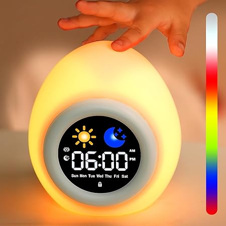 Vivilumens Alarm Clock for Kids Toddlers, Cute Touch Night Light with 6 White Noise Sound Machine, Ok to Wake Clock for Kids with Child Lock, Sleep Training Clock for Kids Learning to Tell Time