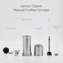 Load image into Gallery viewer, AXSIO Manual Coffee Grinder with CNC Stainless Steel Conical Burr,Hand Coffee Grinder for Home Use,Internal Adjustable Setting with 30g Capacity,Silver

