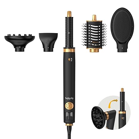 5 in 1 Air Styler, 110,000 RPM High-Speed Powerful Hair Dryer Brush & Multi-Styler with Auto-Wrap Curler, Cushion Massager Brush, Oval Brush, Diffuser, Nozzle Attachment