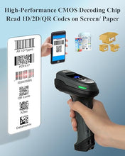 Load image into Gallery viewer, OBZ Bluetooth Barcode Scanner with Versatile Charging Stand, 2D 1D QR Code Scanner, Automatic 2.4G Wireless Barcode Scanner Connect PC, POS, Tablet, Smart Phone, Work with Mac OS Windows iOS Android
