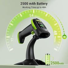 Load image into Gallery viewer, Tera Barcode Scanner Wireless 2D QR with Stand: Digital Setting Screen Keypad Pro Version Extra Fast Scanning Speed Works with Bluetooth 2.4G Wireless USB Wired Bar Code Reader HW0009-Z Green
