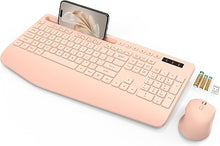 Load image into Gallery viewer, SABLUTE Wireless Keyboard and Mouse, Wrist Rest, Phone Holder, Batteries Included, 2.4G Lag-Free Ergonomic Keyboards Mouse Combo, Silent Cordless Set for Computer, Laptop, Mac, Windows, Champagne Pink
