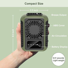 Load image into Gallery viewer, Portable Waist Fan,6000mAh Rechargeable ?aist Fan,3 Speeds Strong Cooling Under Shirt Fan,USB Charging Personal Fan 20H Working,Belt Neck Handheld Fan for Hiking Camping,Green
