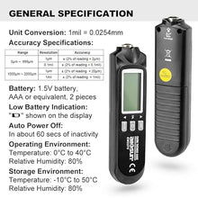 Load image into Gallery viewer, allsun Digital Coating Thickness Tester Professional Industrial Auto Car Paint Depth Gauge, µm/mil Meter,Measuring Range: 0 to 2000UM, Auto Power Off,Data Hold,Single Continuous and Difference 3 modes
