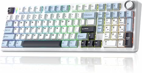 x Aula F99 Pro Mechanical Keyboard, Hot Swappable Custom Gaming Keyboard, Tri-Mode BT5.0/2.4GHz/USB-C Creamy RGB Keyboard with Numpad PBT Keycaps Multifunction Knob for MAC PC Gamer - Blue