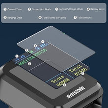 Load image into Gallery viewer, Symcode Pro 1D 2D QR Wireless Barcode Scanner with Display Screen Battery Level Indicator Time Display Works with Bluetooth with Charging Cradle Base for Warehouse Supermarket Library
