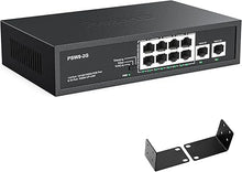 Load image into Gallery viewer, 8 Port Full Gigabit PoE+ Switch with Rack Mount Ears, with 2 Gigabit Uplink Ports Up to 30W Per PoE Port, Total Budget 120W, 48 Volt 803.af/at Compliant, Compatible with PoE IP Cameras VOIP Phones
