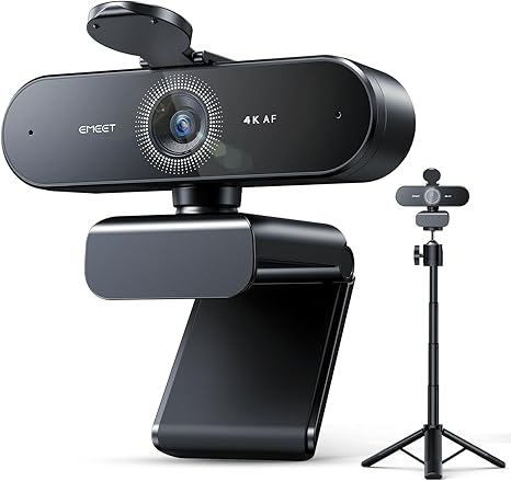 EMEET NOVA 4K Webcam with Tripod - 4K UHD, PDAF Autofocus, Adjustable Heights with 360° Swivel Head, 2 Noise-Cancelling Mics, USB Plug&Play, Privacy Cover, Ideal for Online Meetings&Live Streaming