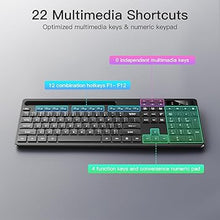 Load image into Gallery viewer, Wireless Keyboard and Mouse Combo, Soueto 2.4G Full-Sized Computer Keyboard with Phone Tablet Holder, 22 Multimedia Shortcuts, Numeric Keypad, 6 Button Silent Mouse for Windows, Mac (Midnight Black)
