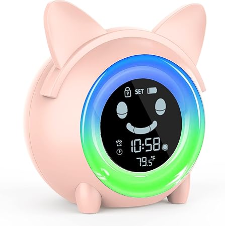 Kids Alarm Clock, Toddler Sleep Training Clock with Night Lights, Sound Machine, NAP Timer, Digital Wake Up Clock for Kids Bedroom, Desk Clock for Girls Boys