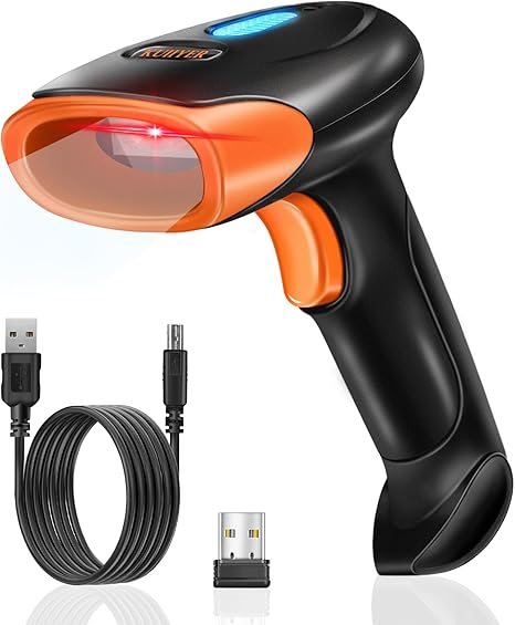 KUIIYER Bluetooth Barcode Scanner, Wireless 2D QR 1D Bar Code Scanners Handheld Barcode Reader with Updated 800 X 600 Pixel CMOS, Plug & Play for Warehouse, Library, Supermarket, Square POS System