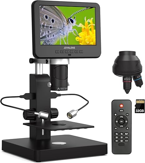 JL246PS 3 Lens HDMI Digital Microscope, UHD 4000× 24MP Biological Microscope with Prepared Slides, Coin Microscope for Full-Size Coin Error Coins, 7'' LCD Screen, Windows PC Compatible, 32GB