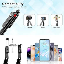 Load image into Gallery viewer, Extendable Phone Tripod, 71&quot; Selfie Stick Phone Vlog Tripod Stand Quadrapod with All in 1 Phone Clip, Travel Tripod Phone Holder with Rechargeable Remote for iPhone Sony Canon GoPro…
