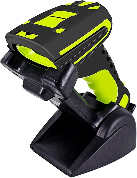 Symcode 2D Bluetooth Barcode Scanner with Wireless Charging Stand 1968 Feet Transmission Distance 433Mhz USB QR Automatic Barcode Scanner with Charging Base Shock Dust Proof Hands Free Green