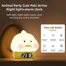 Load image into Gallery viewer, RUISHINE Alarm Clock Lights for Kids-Duck Night Lights,Temperature Display,RGB Color Changing, Wake up Timer, Rechargelable Touch Lamp for Breastfeeding,Silicone Baby Nursery Nightlight Duck
