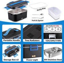 Load image into Gallery viewer, Nifogo Electric Lunch Box for Adults 80W Portable Heated Lunch Box for Men 3 in 1 Portable Food Warmer 110V/12V/24V with 1,8L Removable Stainless Steel Container &amp; Bag(Blue)
