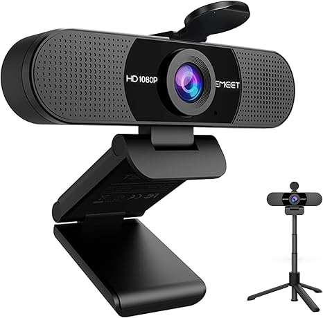 EMEET C960 Webcam with Tripod, 1080P Webcam with Microphone, Adjustable Height Mini Tripod, C960 Web Camera with Privacy Cover, Plug & Play Webcam with Stand for Zoom/Skype/YouTube/FaceTime