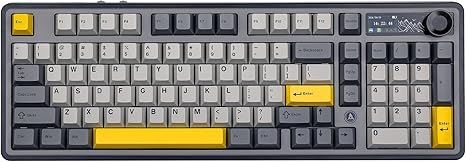 AJAZZ AK980 98% Mechanical Keyboard, BT5.0/USB-C/2.4GHz Wireless Gaming Keyboard, Hot Swappable Creamy Custom Keyboard with 1.14’’ TFT Screen, Knob, RGB for Win/Mac (Black, Gift V2 Switch)