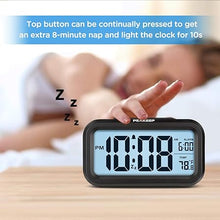 Load image into Gallery viewer, Peakeep Night Light Digital Alarm Clock Battery Operated with Indoor Temperature, Desk Small Clock (Black)
