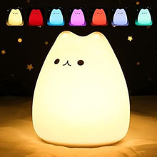 Load image into Gallery viewer, ZKLiLi Cute Cat Lamp, Night Light for Girls Bedroom, Kitty Lamp Birthday Gifts for Kids Baby Toddler Teen Portable Silicone Kawaii Nightlight Nursery Room Decor (Battery Cat)
