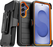 Load image into Gallery viewer, for Samsung Galaxy S25+ Case with Belt Clip Holster &amp; Kickstand, Screenless Protective Dual-Layer Shockproof Phone Case for Galaxy S25 Plus - Black &amp; Orange
