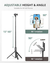 Load image into Gallery viewer, Sensyne 60" Phone Tripod &amp; Selfie Stick, Lightweight All in One Phone Tripod Integrated with Wireless Remote Compatible with All Cell Phones for Selfie/Video Recording/Photo/Live Stream/Vlog?Black?
