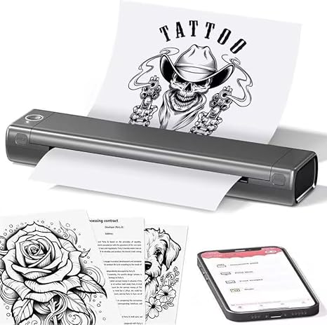 Itari Portable Printers Wireless for Travel - M08F Wireless Bluetooth Tattoo Stencil Printer Compatible with Tablet, Phone & Laptop, Inkless Thermal Mobile Printer for Vehicle, Home, School, Gray
