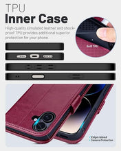 Load image into Gallery viewer, OCASE Compatible with iPhone 16 Wallet Case, PU Leather Flip Folio Case with Card Holders RFID Blocking Kickstand [Shockproof TPU Inner Shell] Phone Cover 6.1 Inch 2024, Burgundy
