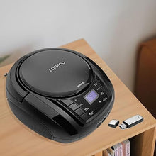 Load image into Gallery viewer, LONPOO CD Player Portable Boombox with FM Radio/USB/Bluetooth/AUX Input and Earphone Jack Output, Stereo Sound Speaker &amp; Audio Player,Black
