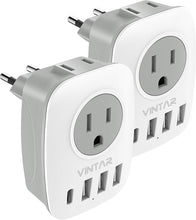 Load image into Gallery viewer, 2 Pack European Travel Plug Adapter, VINTAR International Power Plug Adapter with 1 USB C, 2 American Outlets and 3 USB Ports, 6 in 1 Travel Essentials to Most of Europe Greece, Italy(Type C)
