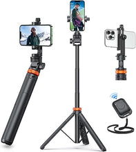 Load image into Gallery viewer, EUCOS 62" Phone Tripod, Tripod for iPhone &amp; Selfie Stick Tripod with Remote, Extendable Phone Tripod Stand &amp; Travel Tripod, Solidest Cell Phone Tripod Compatible with iPhone/Android
