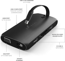 Load image into Gallery viewer, Satechi USB C Hub Multiport Adapter, USB C Docking Station 9 in 1, 4K HDMI, 100W USB C PD Charging, USB C Data, 2 USB-A, GbE, Micro/SD Card Readers, VGA, for MacBook, Windows - Black
