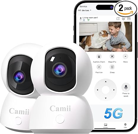 [5G & 2.4G] 2-Pack Indoor Security Cameras, 2K Cameras for Home Security with Night Vision, Baby/Dog/Pet/Elder Camera with Phone App, Auto Tracking, Human/Pet Detection, Cloud&SD Storage
