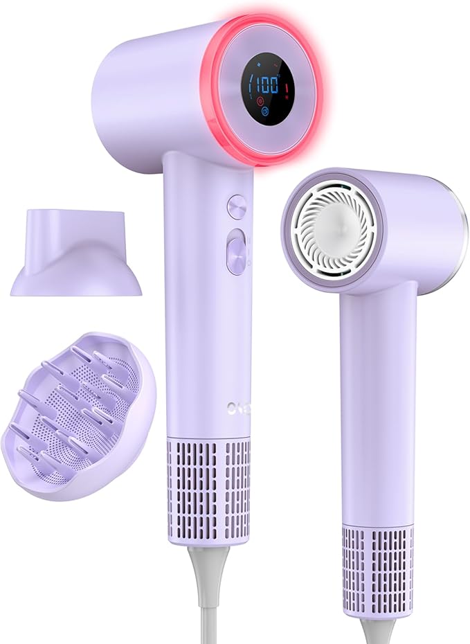 Diffuser Hair Dryer, High Speed Fast Drying Hair Dryers, Negative Ionic Professional Blow Dryer with 110000 RPM Brushless Motor, Lightweight Low Noise Thermo-Control Travel Hairdryer (Lavendar)