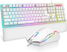 Load image into Gallery viewer, RedThunder K10 Wired Gaming Keyboard and Mouse and Wrist Rest Combo, RGB Backlit, Mechanical Feel Anti-ghosting Keyboard + 7D 7200 DPI Mice+Soft Leather Wrist Rest 3 in 1 PC Gamer Accessories(White)
