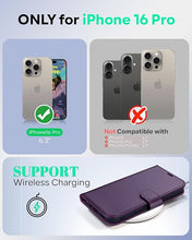 Load image into Gallery viewer, OCASE Compatible with iPhone 16 Pro Wallet Case, PU Leather Flip Folio Case with Card Holders RFID Blocking Kickstand [Shockproof TPU Inner Shell] Phone Cover 6.3 Inch 2024, Dark Purple
