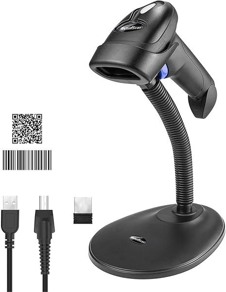 Wireless 1D 2D Barcode Scanner with Stand, NetumScan Portable Automatic QR Code Scanner Supports Screen Scan Handheld CMOS Image Bar Code Reader with USB Receiver for Warehouse POS and Computer