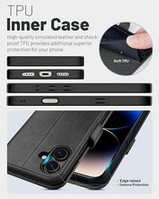 Load image into Gallery viewer, OCASE Compatible with iPhone 16 Wallet Case, PU Leather Flip Folio Case with Card Holders RFID Blocking Kickstand [Shockproof TPU Inner Shell] Phone Cover 6.1 Inch 2024, Graphite
